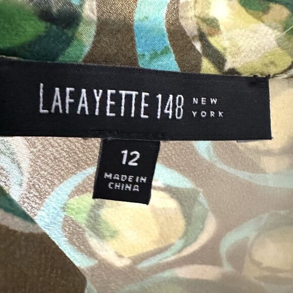 Lafayette 148 Silk Top Women’s 12 Sleeveless Classic Colorful Ruffle Zip - Picture 2 of 7